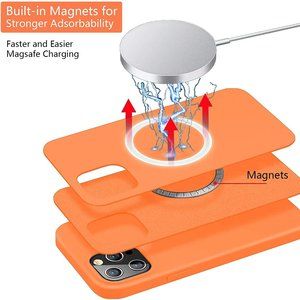 For iPhone 12 pro max mini liquid Silicone Magsafe Case Magnetic Cover Orange